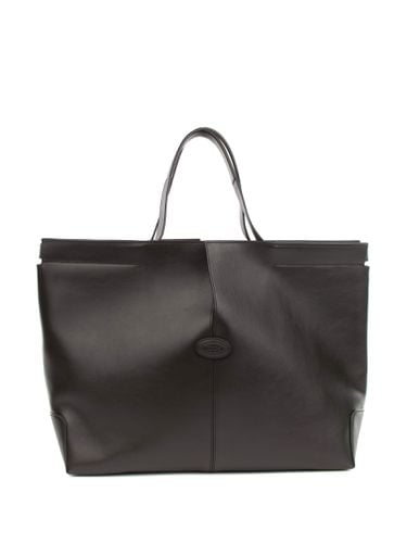 Medium Folio Shopping Bag In Black Leather - Tod's - Modalova