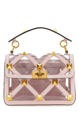 Pastel Pink Polymeric Material And Leather Medium Roman Stud Handbag - Valentino Garavani - Modalova