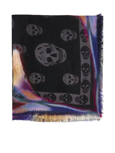 Skull And Floral Print Wool Scarf - Alexander McQueen - Modalova