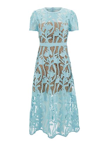 Midi Light Blue Dress With Short Sleeves In Floreal Lace Woman - self-portrait - Modalova