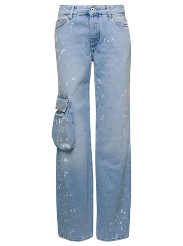Light Blue Jeans With Cargo Pocket And Paint Stains In Cotton Denim Woman - Off-White - Modalova