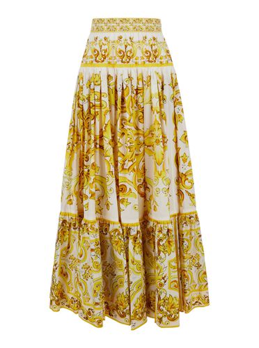 Long And White Skirt With Ruffles And Majolica Print In Cotton Woman - Dolce & Gabbana - Modalova