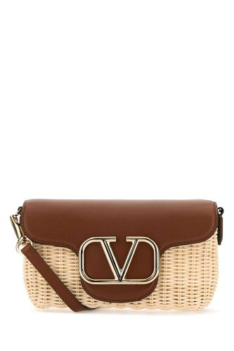 Two-tone Leather And Raffia Crossbody Bag - Valentino Garavani - Modalova