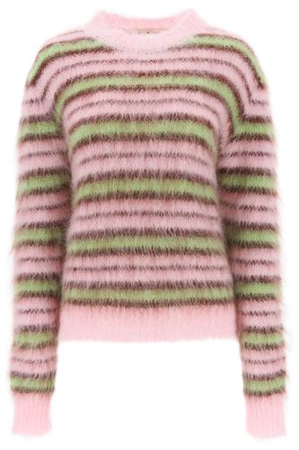 Sweater In Brushed Mohair With Striped Motif - Marni - Modalova