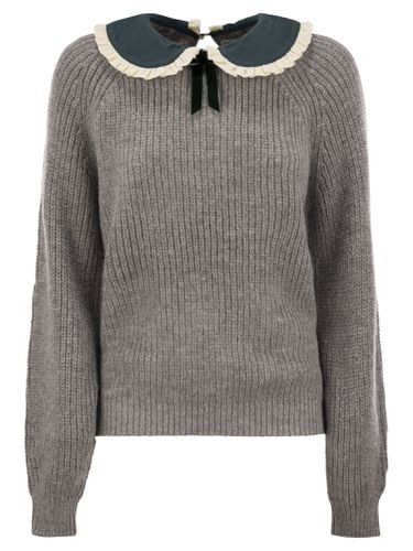 Calia - Ribbed Jumper With Velvet Collar And Bow - MC2 Saint Barth - Modalova