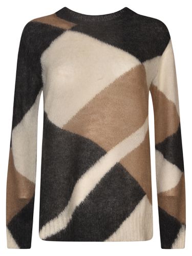 Round Neck Fur Applique Colourblock Sweater - Parosh - Modalova