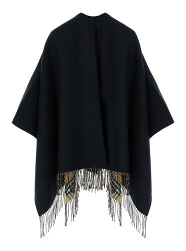 And Beige Cape With Check Motif And Fringed Hem In Wool Woman - Burberry - Modalova