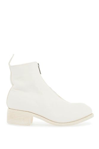 Unisex White Horse And Calf Leather Boots With Elegant Side Zip - Guidi - Modalova