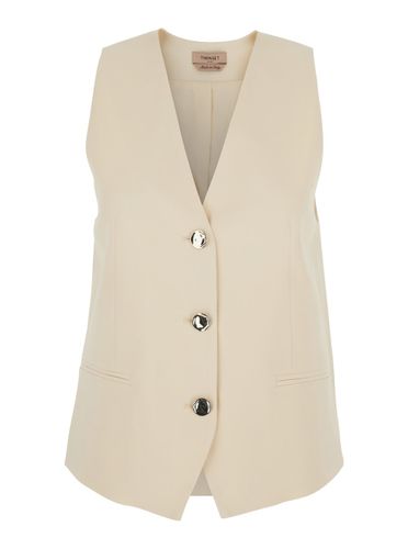 Vest With V Neck And Front Button Closure In Fabric Woman - TwinSet - Modalova