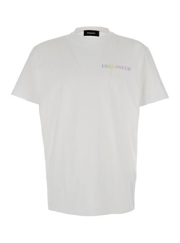 Palm Beach Crewneck T-shirt With Multicolor Logo Print In Cotton Man - Dsquared2 - Modalova