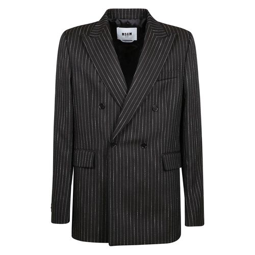 Double-breasted Pinstriped Blazer - MSGM - Modalova