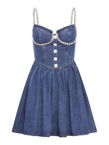 Embellished Denim Flared Mini Dress - self-portrait - Modalova