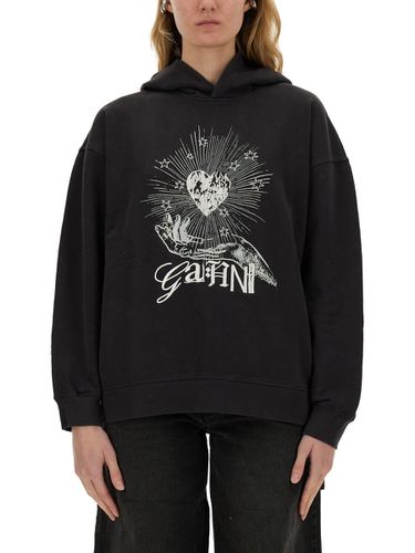 Ganni black Isoli Heart Hoodie - Ganni - Modalova