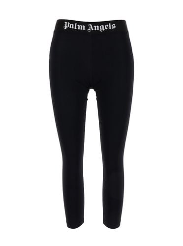 Cropped Leggings With Logo Waistband In Technical Fabric Woman - Palm Angels - Modalova