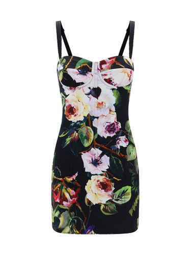 Rose Garden Print Stretch Silk Satin Bustier Short Dress - Dolce & Gabbana - Modalova