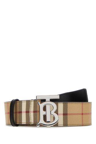Tb Belt In Leather And Check - Burberry - Modalova