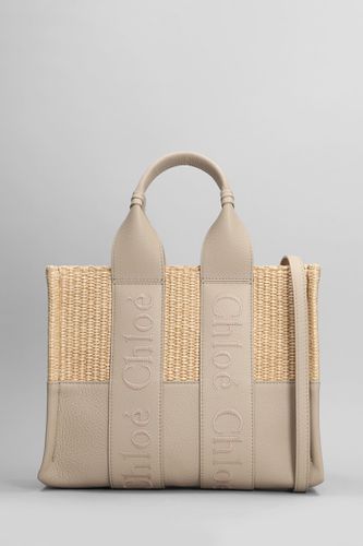 Chloé Woody Tote In Grey Raffia - Chloé - Modalova