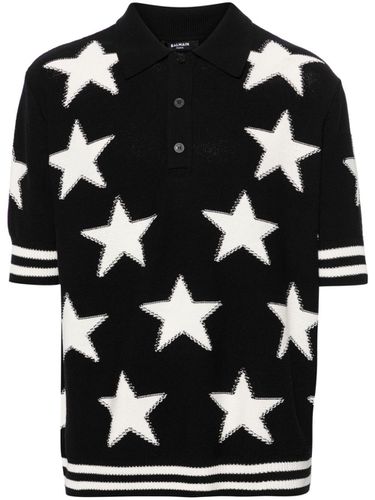 Two-toned Star Intarsia-knit Polo Shirt - Balmain - Modalova