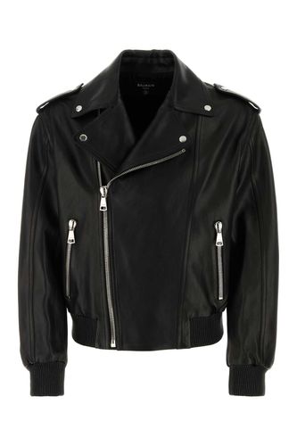 Balmain Black Leather Bomber Jacket - Balmain - Modalova