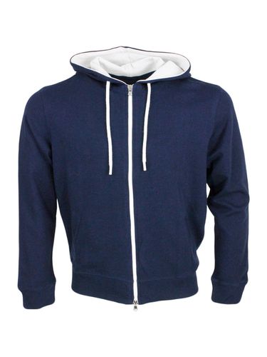 Lightweight Stretch Cotton Sweatshirt With Hood With Contrasting Color Interior And Zip Closure - Barba Napoli - Modalova