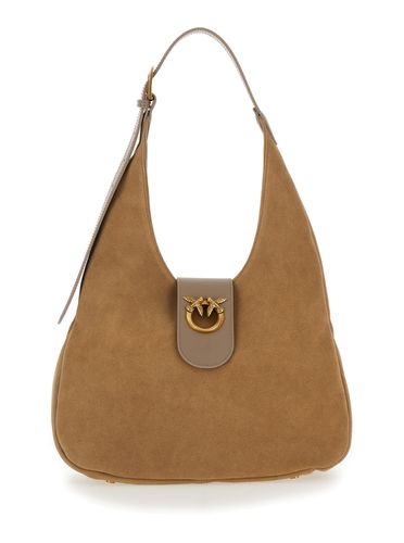 Brown Small Hobo Bag With Logo Detail In Suede Woman - Pinko - Modalova