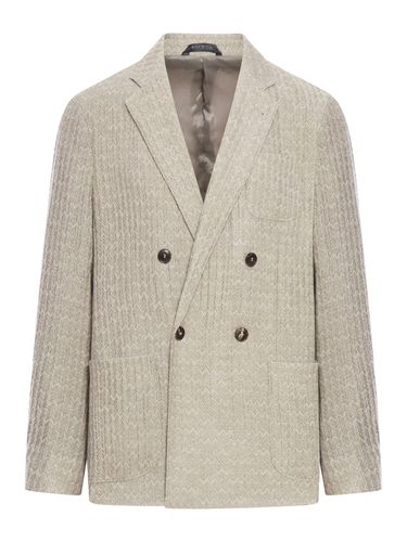 Upton Line Double Breasted Jacket In Cashmere And Silk Jacquard - Giorgio Armani - Modalova