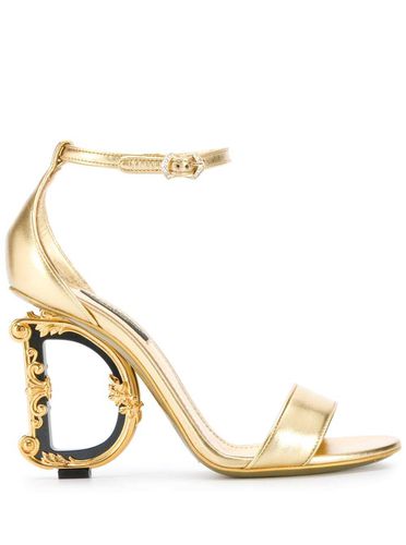 Baroque Gold Colored Sandals With Logo Heel In Leather Woman - Dolce & Gabbana - Modalova