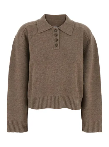 Polo Shirt Style Sweater With Classic Collar And Ribbed Trims In Cashmere Woman - Loulou Studio - Modalova