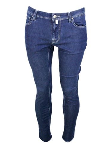 Leonardo Zip Trousers In 5-pocket Super Stretch Selvedge With Tone-on-tone Tailored Stitching And Suede Tab And Zip Closure - Sartoria Tramarossa - Modalova