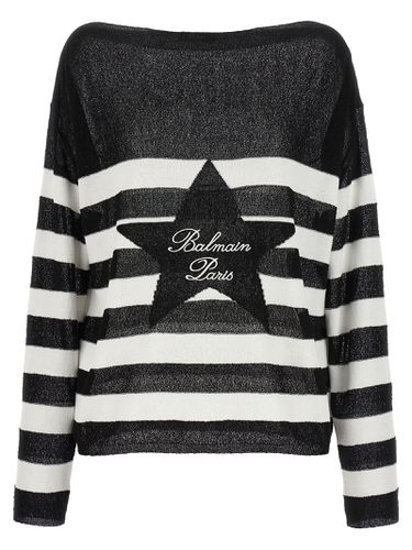 Logo Embroidery Striped Sweater - Balmain - Modalova