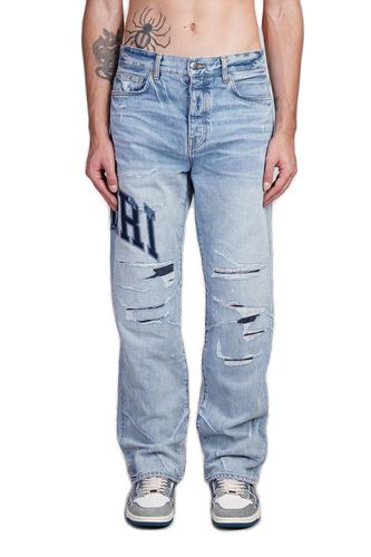 Varsity Logo Repair Distressed Straight Jeans - AMIRI - Modalova