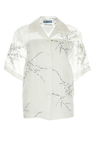 White Silk Blend See-through Shirt - Prada - Modalova