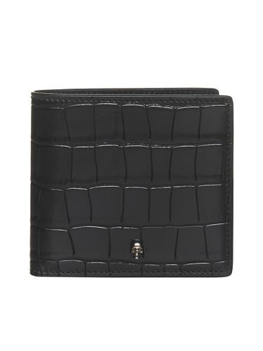 Bi-fold Wallet With Mini Skull Patch In Croco Embossed Leather - Alexander McQueen - Modalova