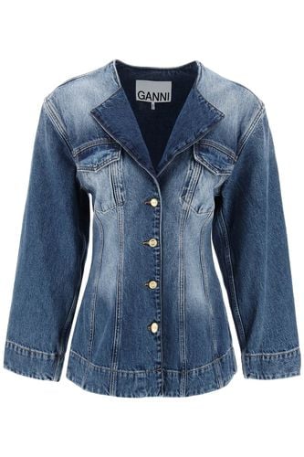 Sparkle Logo Denim Fitted Blazer - Ganni - Modalova