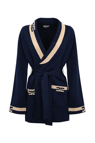 Viscose Knit Cardigan With Logo Bands - Elisabetta Franchi - Modalova