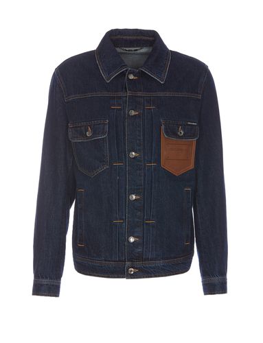 Denim Jacket With Leather Embossed Logo Plaque - Dolce & Gabbana - Modalova