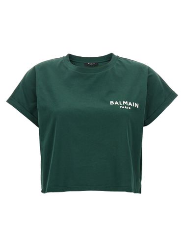 Green Short T-shirt With Flocked Logo - Balmain - Modalova