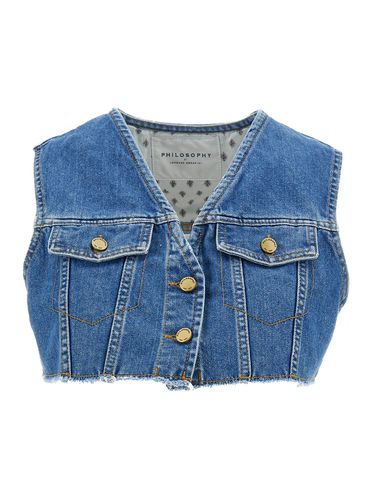 Light Cropped Vest With Buttons In Cotton Blend Denim Woman - Philosophy di Lorenzo Serafini - Modalova