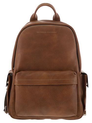 Calfskin Backpack With Grain - Brunello Cucinelli - Modalova