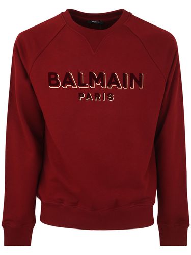 Crewneck Sweatshirt With Front Logo Lettering Print - Balmain - Modalova