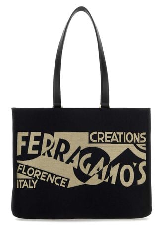 Ferragamo Black Canvas Shopping Bag - Ferragamo - Modalova