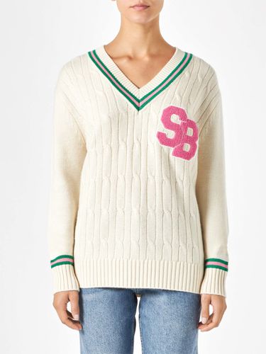 Woman V-neck Braided Sweater With Patch - MC2 Saint Barth - Modalova