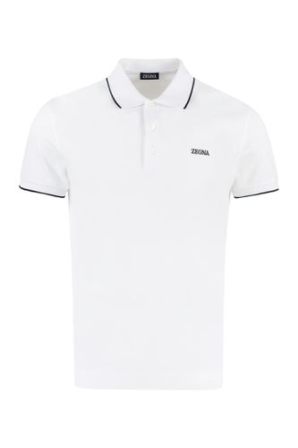 Zegna Logo Print Cotton Polo Shirt - Zegna - Modalova