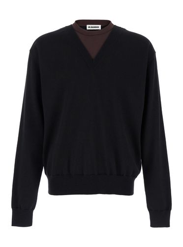 And Brown Double-neck Sweater In Wool Man - Jil Sander - Modalova