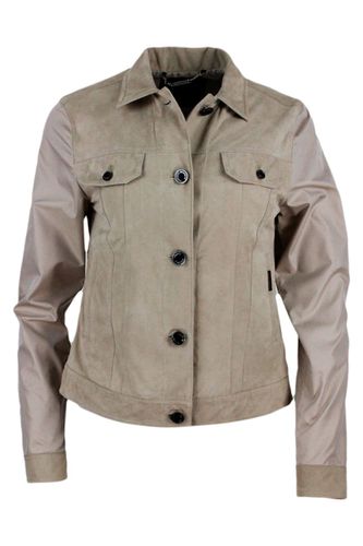 Windproof Lightweight Nylon Jacket With Soft Suede Front With Chest Pockets - Moorer - Modalova