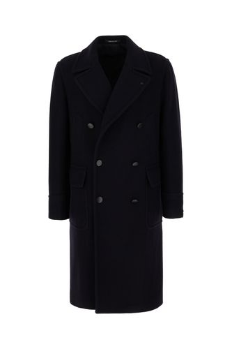 Navy Blue Wool Blend Coat - Tagliatore - Modalova