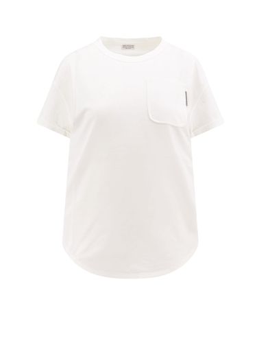 Cotton T-shirt With Iconic Jewel Application - Brunello Cucinelli - Modalova