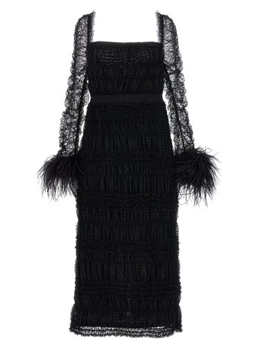 Dot Mesh Feather Midi Dress - self-portrait - Modalova