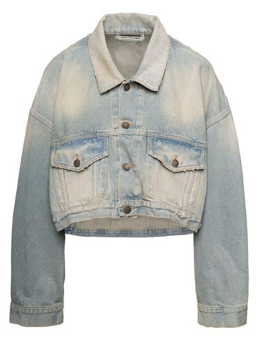 Gigi Light Blue Cropped Jacket With Bleach Effect In Cotton Denim Woman - DARKPARK - Modalova