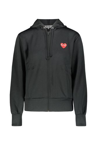 Black Zipped Hoodie With Red Heart - Comme des Garçons Play - Modalova